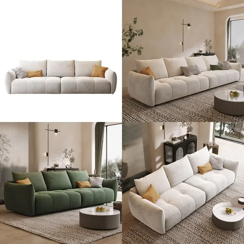 French Cream Fabric Sofa Modern Straight Couch Pet Resistant Cloth Sectional for Small Apartment Living Room B&B Hotel