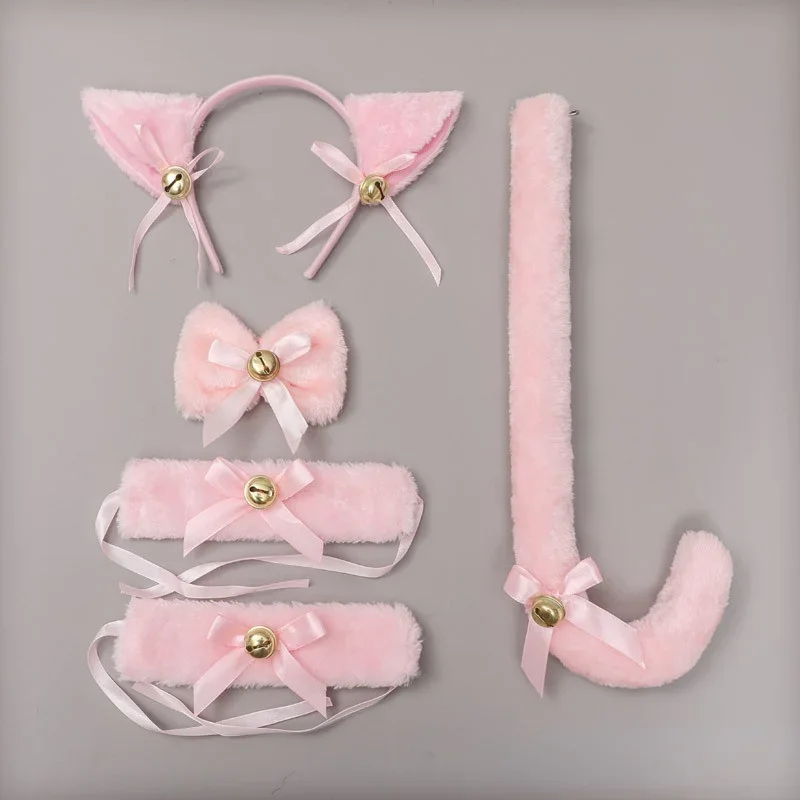 Lolita Fox Cat Ears Hair Band, Bow Tie Headband, Tail Bell Acessórios, empregada Anime Cosplay Traje, Dia das Bruxas, Natal