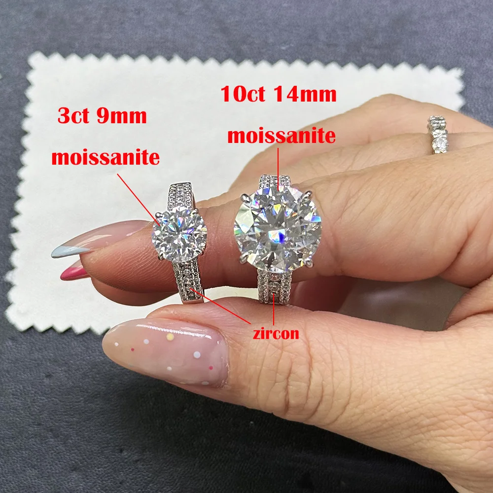 Luxury D Color 10 Carat Moissanite Rings for Women 925 Sterling Silver Brilliant Round Lab Diamond Wedding Anniversary Ring Gift