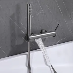 Bathroom Shower Faucet Set Wall Mounted Waterfall Style Brass Bathtub Faucet Set Brush Gold /Chrome Finished Modern Styel New