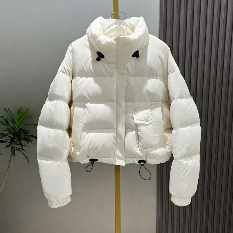 Korean Style Cotton-padded Coats Women Winter Stand Collar Chic Pockets Warm Down Cotton Jackets Fashion Drawstring Short Tops