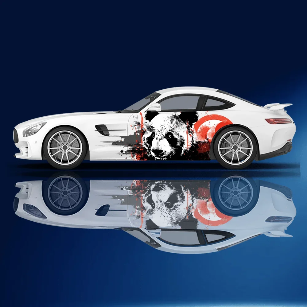 Cute Panda and Red Sun Car Vinyl Wraps Decal Self-adhesive Anti Scratch Sticker Suitable for Trucks SUV Decor Auto Accessories