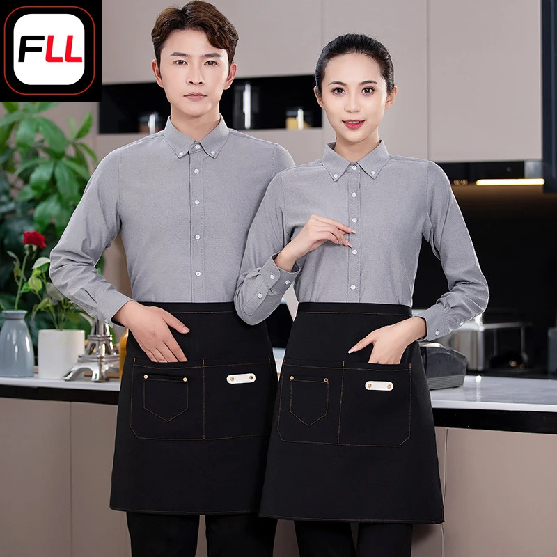 

Рабочий фартук для предприятий общественного питания и кафе с молочными напитками, полудлинный фартук из холщовой ткани, фартук для официантов кофеен 2023New