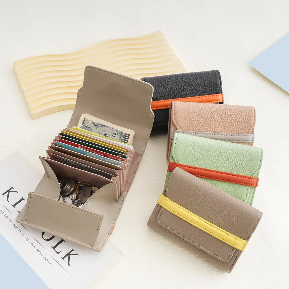 Luxury Cowhide Short Wallet Anti-theft Brush Multiple Card Slots Coin Purse Durable Money Bag