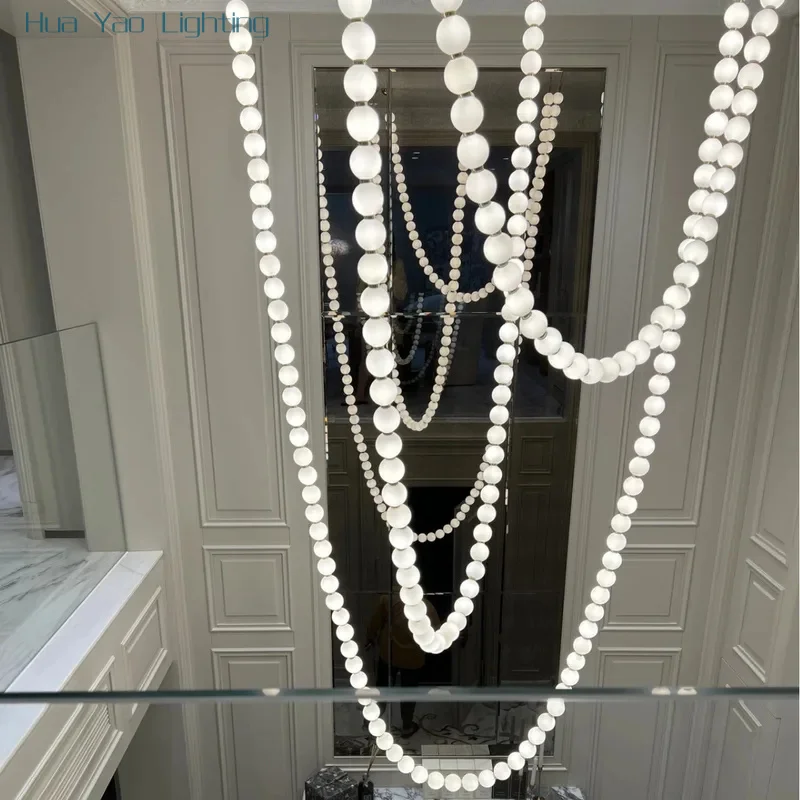 2025 Trendy Pearl Necklace Collection LED Pendant Lights Lustre Pendant Lamp Staircase Lamp
