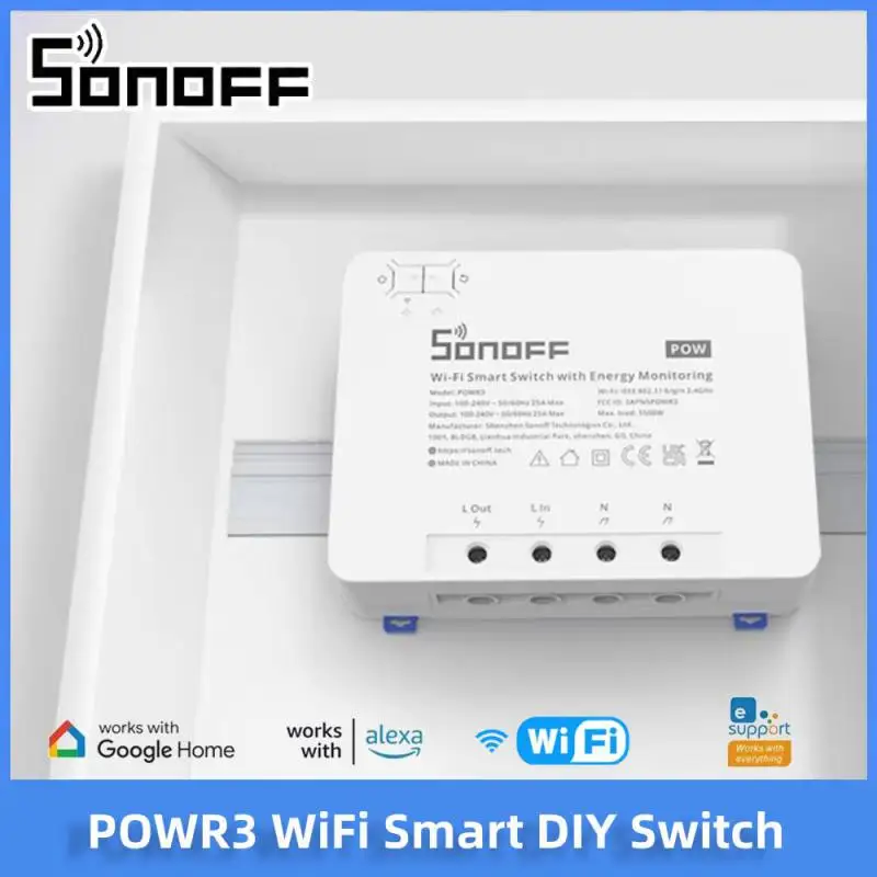 SONOFF POWR3 WiFi Smart DIY Switch 25A 5500W Power Metering Overload Protection Energy Saving EWelink APP Alexa Voice Conrol