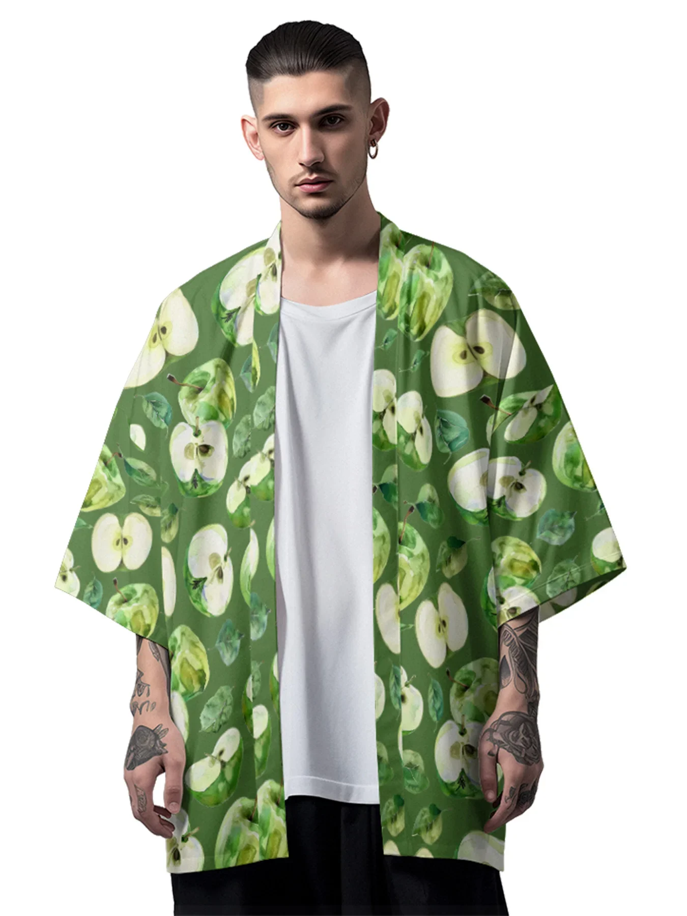 

Summer Samurai Kimono Fresh Fruit Print Haori Traditional Kimono Japanese Fashion Cosplay Yukata Men Shirt Robe Women Cardigan