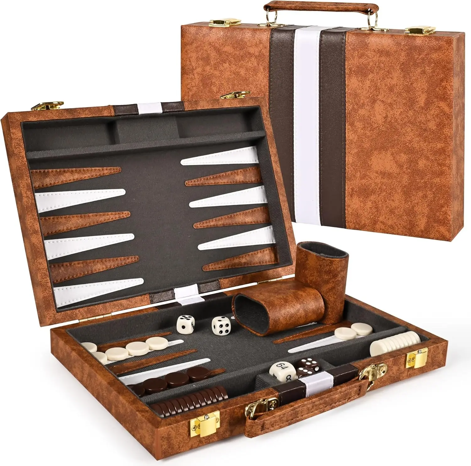 Backgammon Board Game Set for Adults and Kids,Portable and Travel Backgammon Set with Premium Leather Case（15inch）