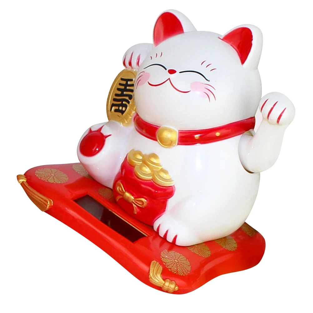 

Creative Solar Powered Luck Cat Decoration Elegant Firm Desktop Wealth Cat for Indoor Home Office Study Decor Use