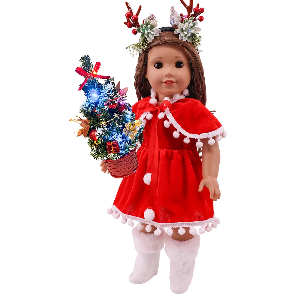 Doll Clothes Red Christmas Suit Baby Girl\'s Accessories for 18 inch American Doll & 43 Cm Reborn Dolls Mini Christmas Tree Toys