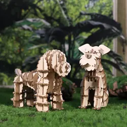 2Sets 3D Wooden Animal Puzzle Sherina and Poodle dog model Kits Wood Craft Brain Teaser Wood Gifts for Christmas