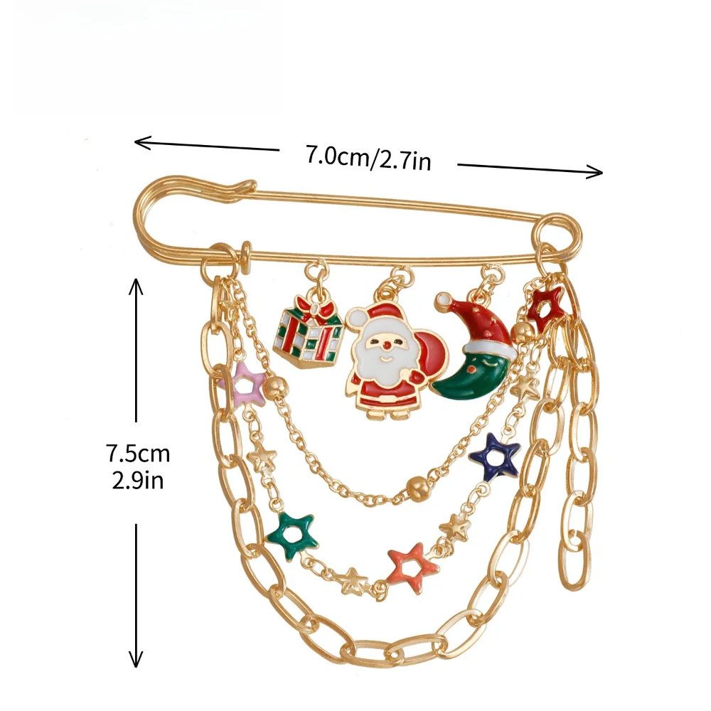 Christmas Themed Multi-layer Chain Pin Cute Santa Claus Gift Star Brooch Xmas Christmas Style Clothing Pins Accessories