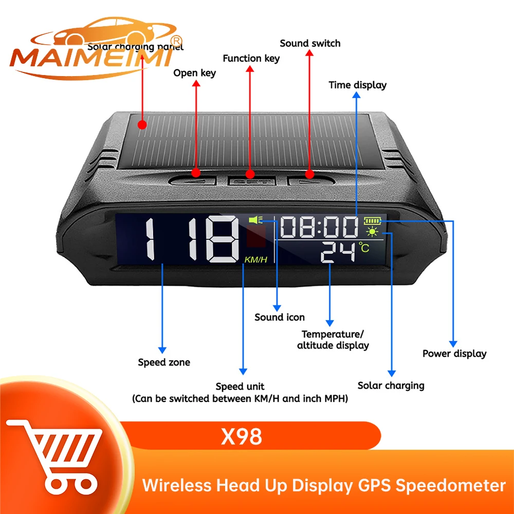 Car HUD Head Up Display Universal Solar Wireless GPS Vehicle Speed Time Altitude Temperature Display on-board Computer