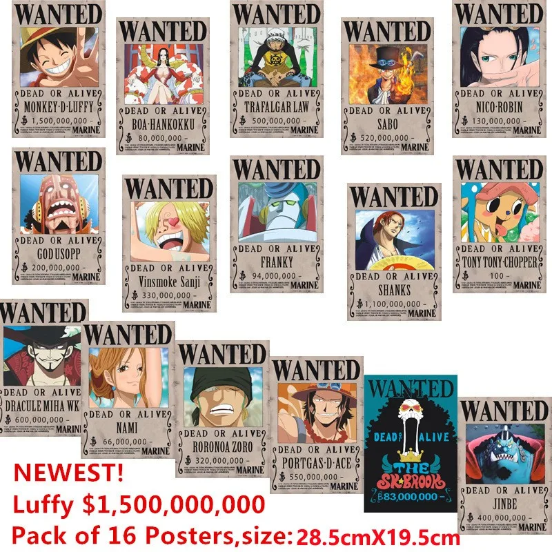 Anime OP Straw Hat Pirates Wanted Poster Luffy Ace Jinbe Nami Chopper Robin Zoro Sanji Usopp Franky Poster Sticker Toy