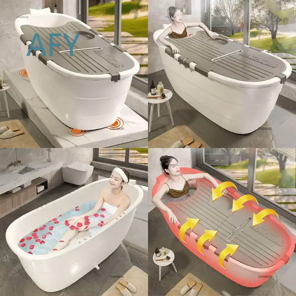 Light Luxury Thickened Bathtub for Adults Full Body Bathing Plastic Bathtub for Bathroom Household Fumigation Tub for Home