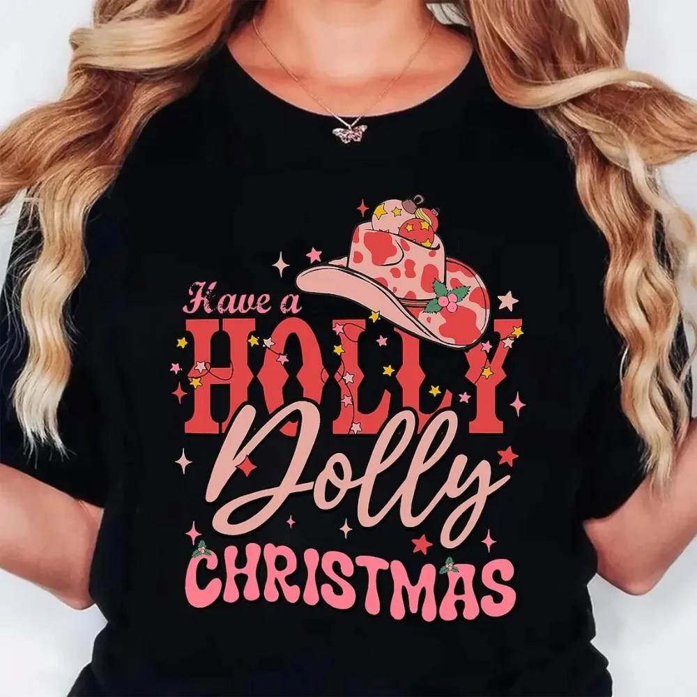 Boots Christmas Shirts Western Cowgirl Holiday Tee Casual Short Sleeve Top Women's Clothing Cartoon Street-wear Y2k Clothes