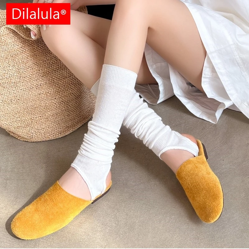 

Dilalula 2025 Comfort Genuine Leather Mules Women Covered Toe Leisure Summer Slippers Ladies Summer Walk Candy Color Flats