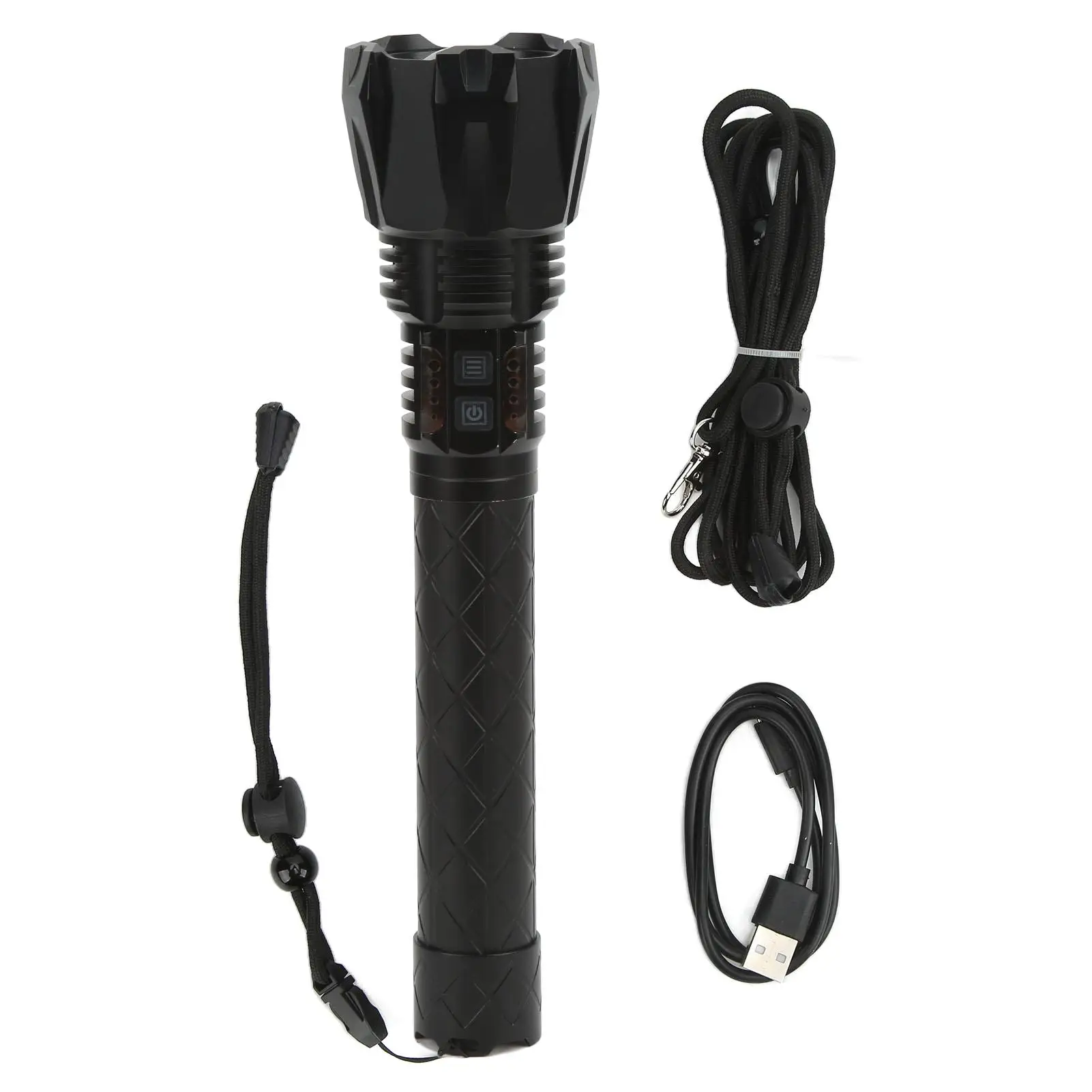 50W Outdoor Telescopic Zoom Camping Flashlight, Strong Light Aluminum Alloy IPX4 Waterproof with Type C USB Charging 5V 1A