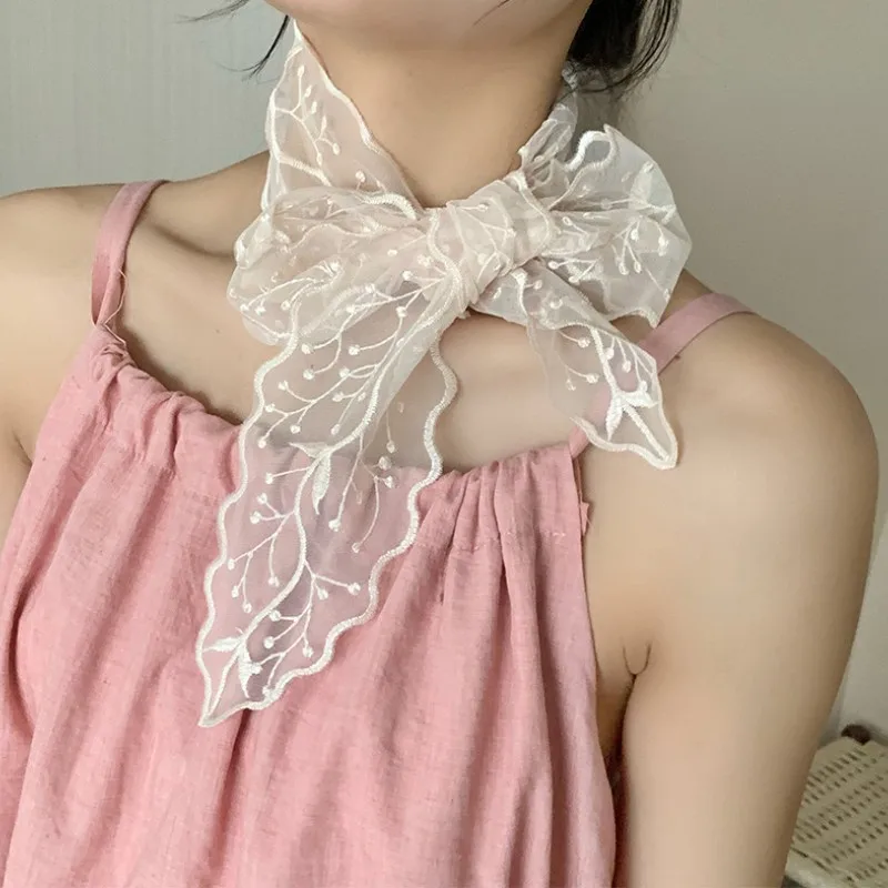 

Premium Long Lace Scarf Mesh Breathable Exquisite Embroidery Versatile Fashion Silk Scarf Hair Band Belt Accessory