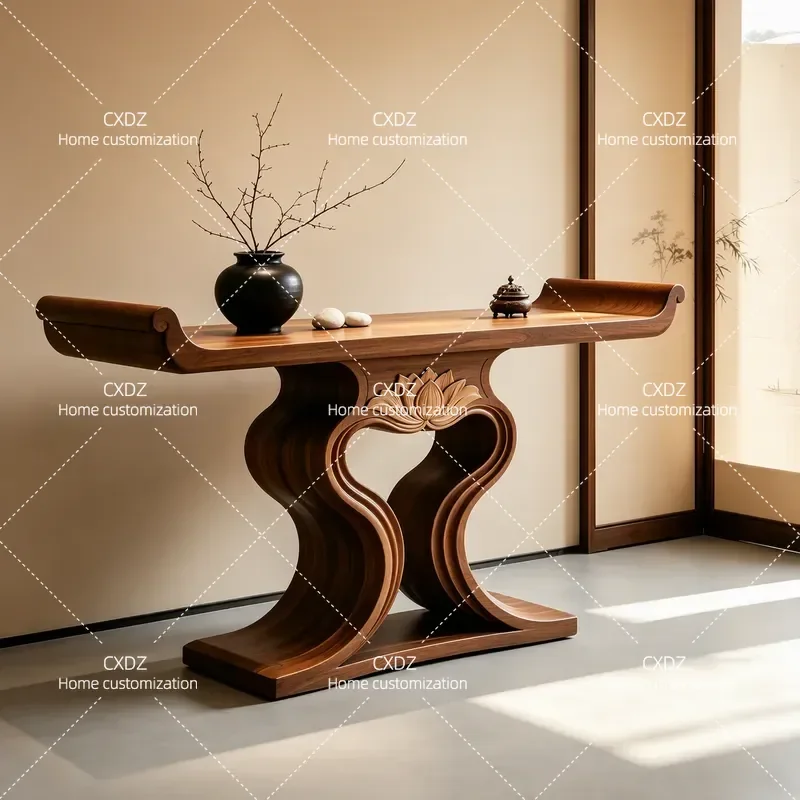 New Chinese Style Black Walnut Entryway Table Solid Wood Console Table for Living Room Hallway Home Decor Partition Shelf