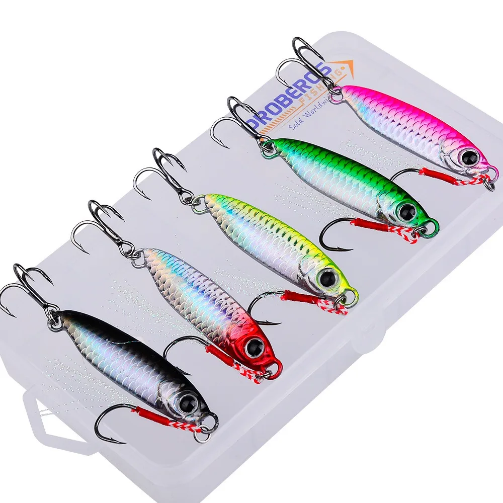 5PCS Durable 7-30g Luya Iron Plate Set Treble Hook Wobbler Fishing Bait Simulation Metal Cast Jig Set for Sea/freshwater Fishing