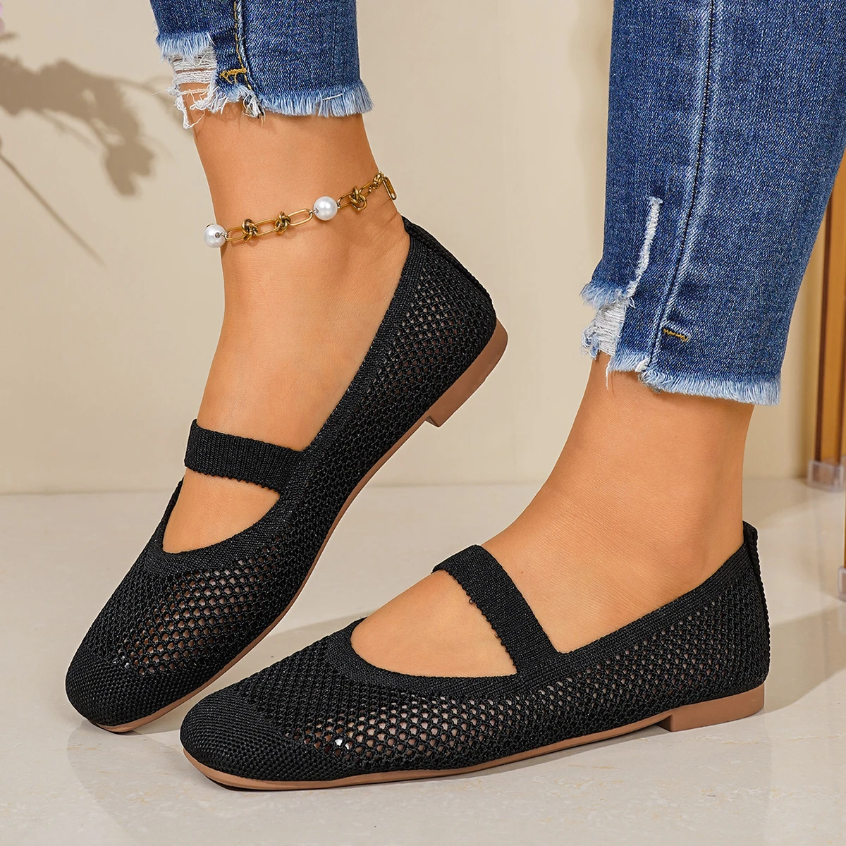Damen Flache Schuhe Slip-on Faltbare Loafer für Frauen Quadratische Spitze Einzelschuhe Ausgehöhlte Modische Mutter-Freizeitschuhe für Damen – Detail 10