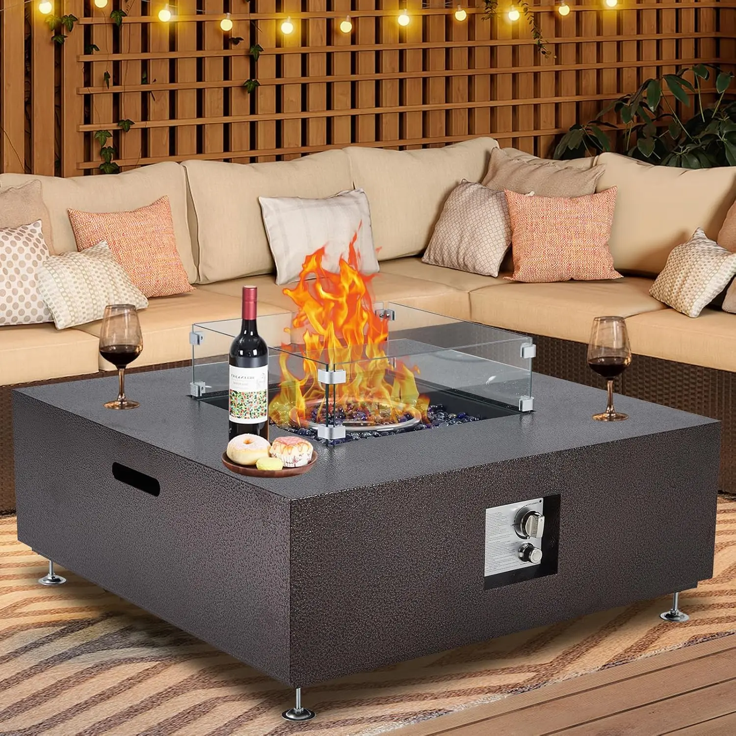 

36" Propane Fire Pit Table，50000BTU Fire Table with Wind Guard, 11LBs Glass Beads & Rain Cover, Sturdy Steel Anti-Rust