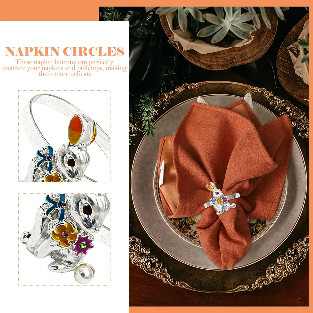 

6Pcs Napkin Circles Rabbit Modeling Chic Napkin Holders for Wedding Birthday Easter Party Decorative Table Settings Decorations