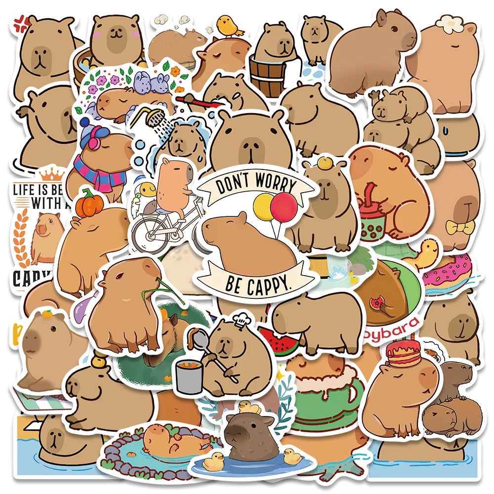 Capybara regordeta de dibujos animados para niños, pegatinas de animales marrones para álbum de recortes, portátil, teléfono, equipaje, diario,