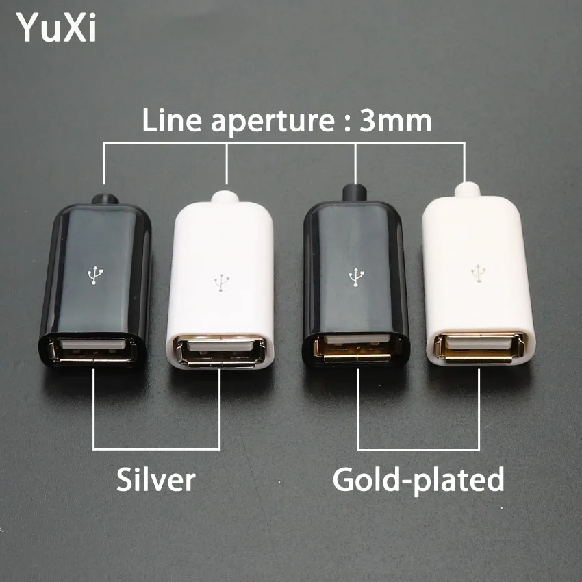 1-10sets DIY USB female Jack 3 in 1 Connector Type A Female Welding Plug Power Charging Socket Connector Adaptor Black White