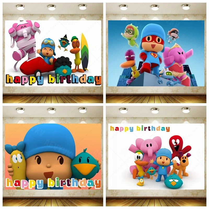 

Pocoyoed Birthday Party Backdrop Photo Booth Background Kids Children's Baby Shower Decoration Supplies Custom Photography Props