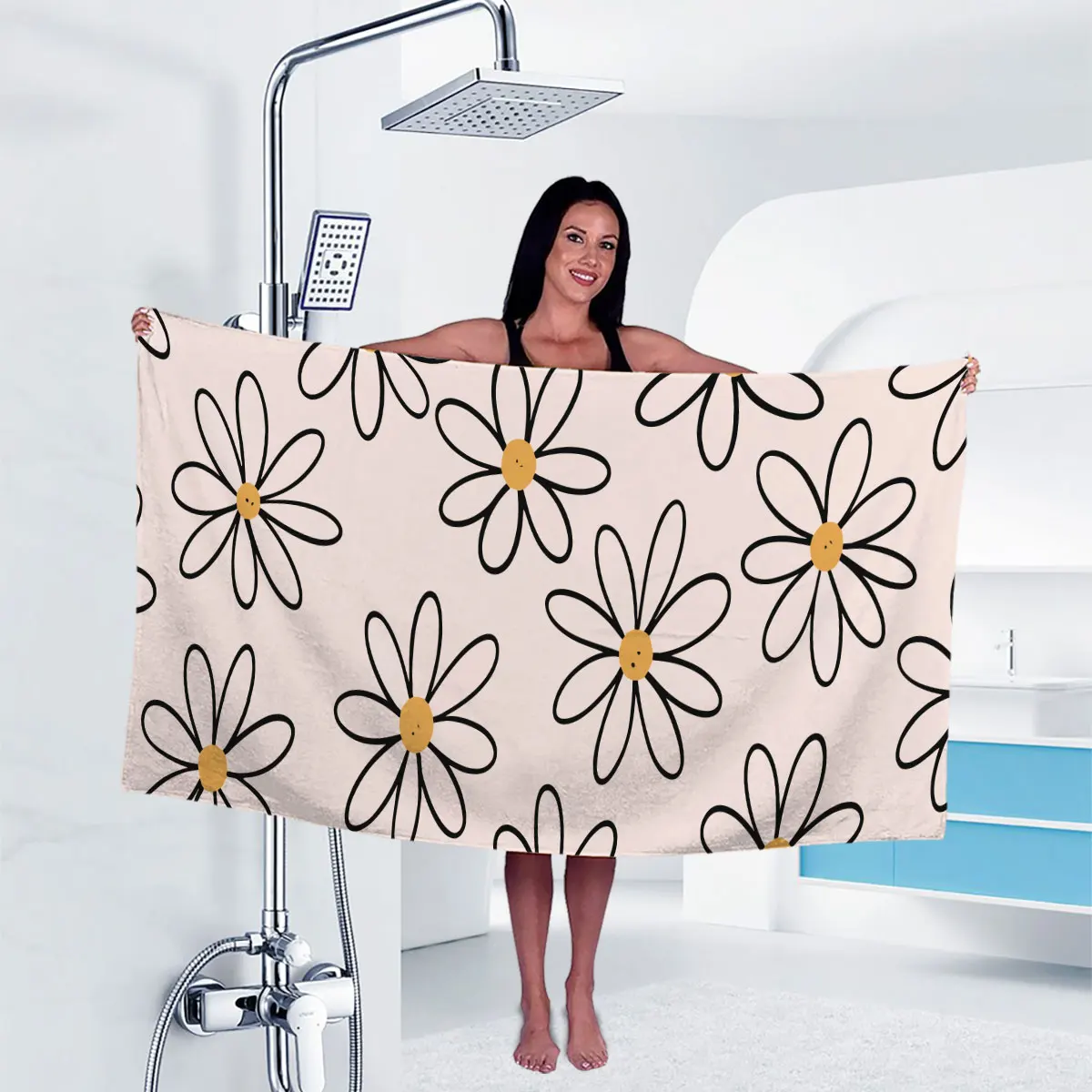 Minimalist Flower Beach Towel Microfiber Sand Free Quick Dry Simple Floral Botanical Aesthetic Oversized Absorbent Pool Towel