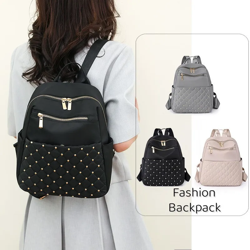 Fashion Women's Backpack Solid Color Oxford Backpack Large Capacity Shoulder Travel Backpack Simple Leisure Student Shoulder Bag