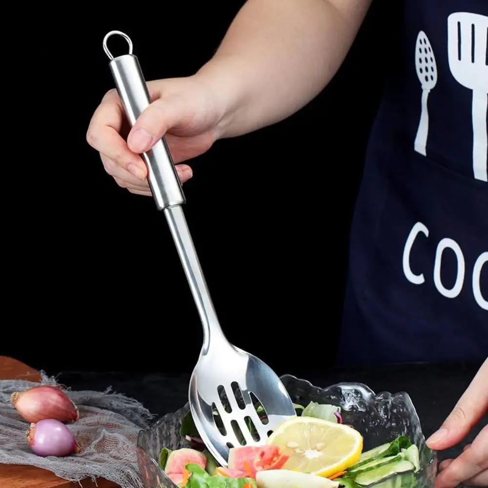 

Silver Cooking Slotted Spoon Titanium Plating Stainless Steel Silver Slotted Spoons Durable Long Handle Basting Spoons