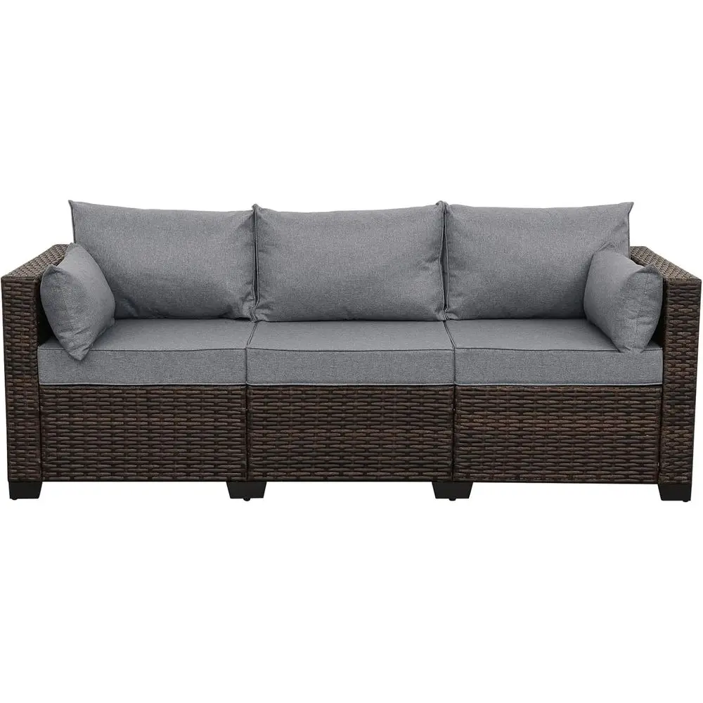 

Коричневый 3-местный уличный диван из ротанга с плетеным покрытием из полиэтиленового волокна и противоскользящими подушками