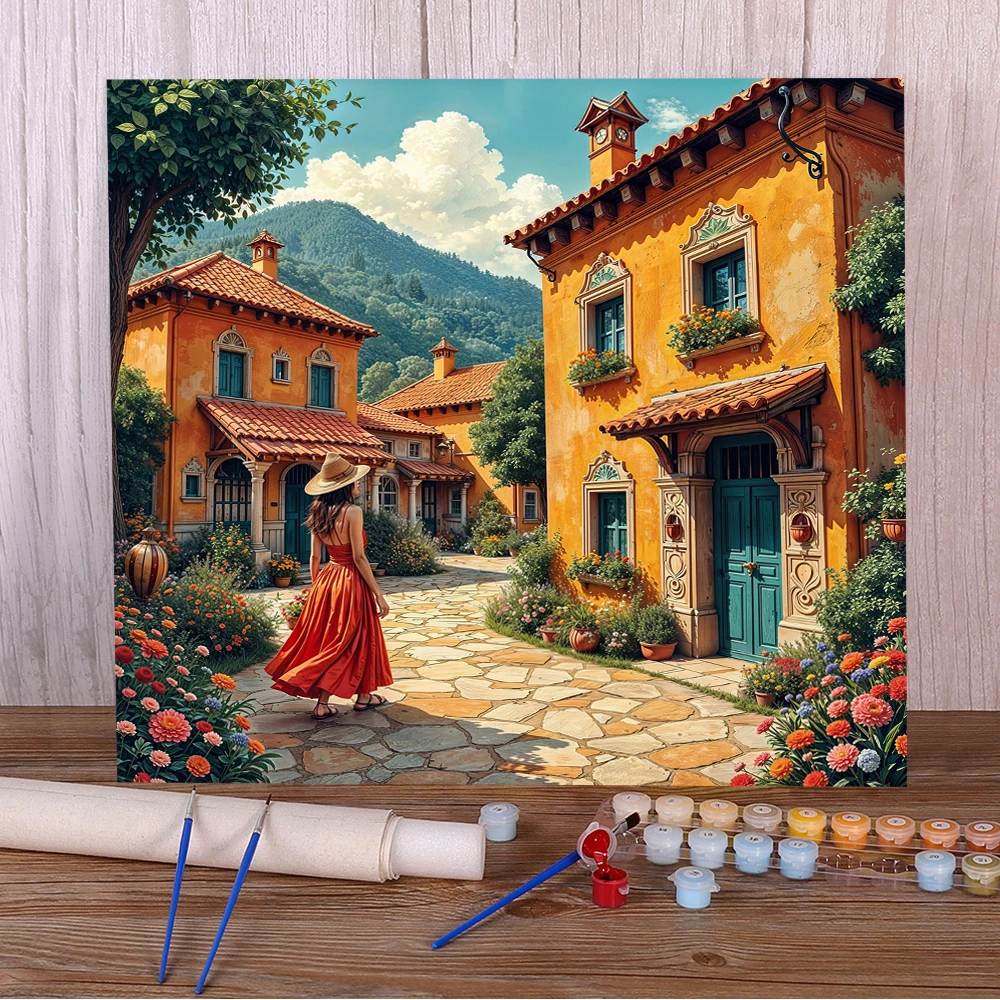 Resort Town DIY Paint By Numbers Package Oil Paints 40*50 Painting On Canvas New Design For Adults Wall Art Handicraft Handiwork