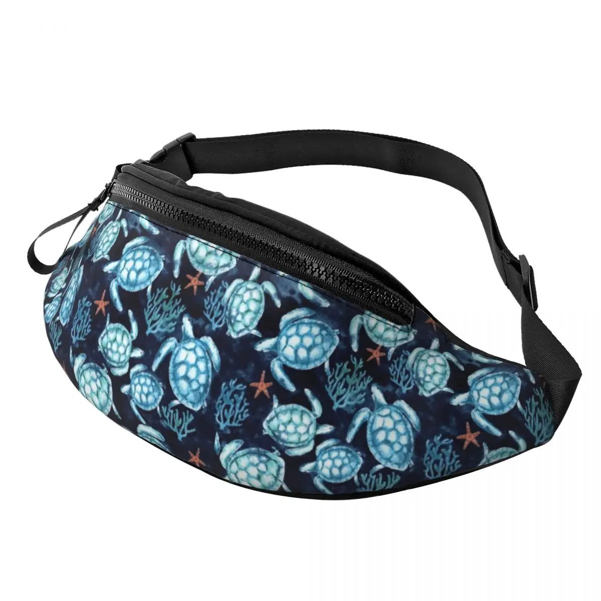 Casual Ocean Blue Turtles Fanny Pack Women Men Sea Animal Crossbody Waist Bag for Travel Cycling Phone Money Pouch