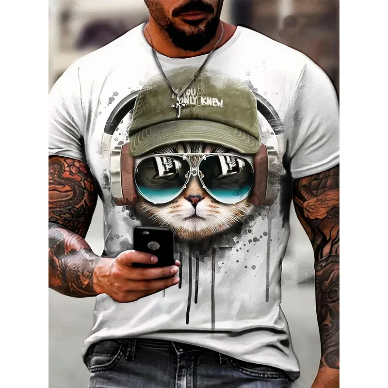 

Male trend cat element T shirt for men daily outdoor fashion regular fit o-neck short sleeve comfortable material clothing to