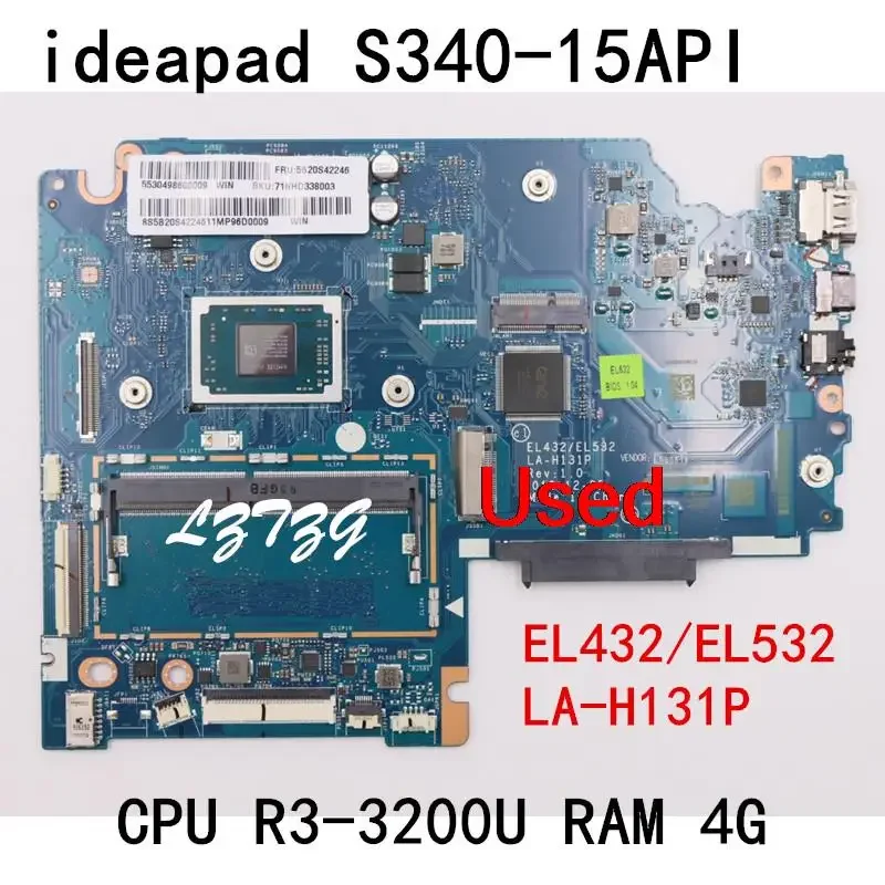 Used For Lenovo ideapad S340-15API Laptop Motherboard LA-131P With R3-3200 CPU RAM 4G FRU 5B20S42245 5B20S42246 5B20S42444