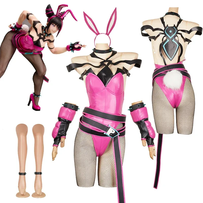 

Game SF Han Juri Cosplay Street Cos Fighter Fantasia Pink Rabbit Girl Costume Disguise For Women Adult Halloween Carnival Suit