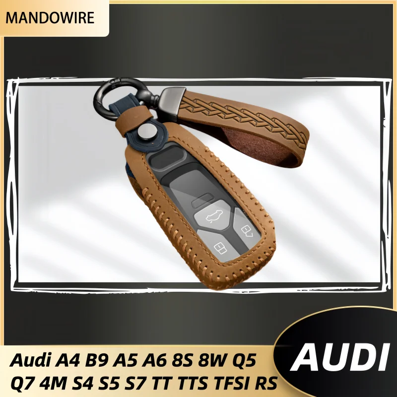 

Leather Car Remote Key Case Cover Shell For Audi A4 B9 A5 A6 8S 8W Q5 Q7 4M S4 S5 S7 TT TTS RS Protector Holder Fob Accessories