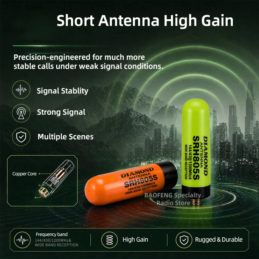 SRH805S Mini Antenna SMA-Female Short Antenna Dual Band High Gain UHF VHF For UV-5R Mini Quansheng UV-K1 UV K5 Walkie Talkie