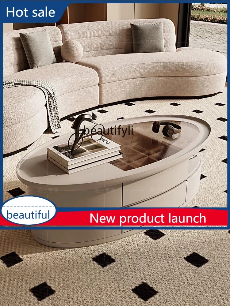 

A507 Новый журнальный столик, дизайнерская модель, круглая дуга, защита от столкновений, современный светильник, роскошный домашний чайный столик для гостиной со стеклянной поверхностью