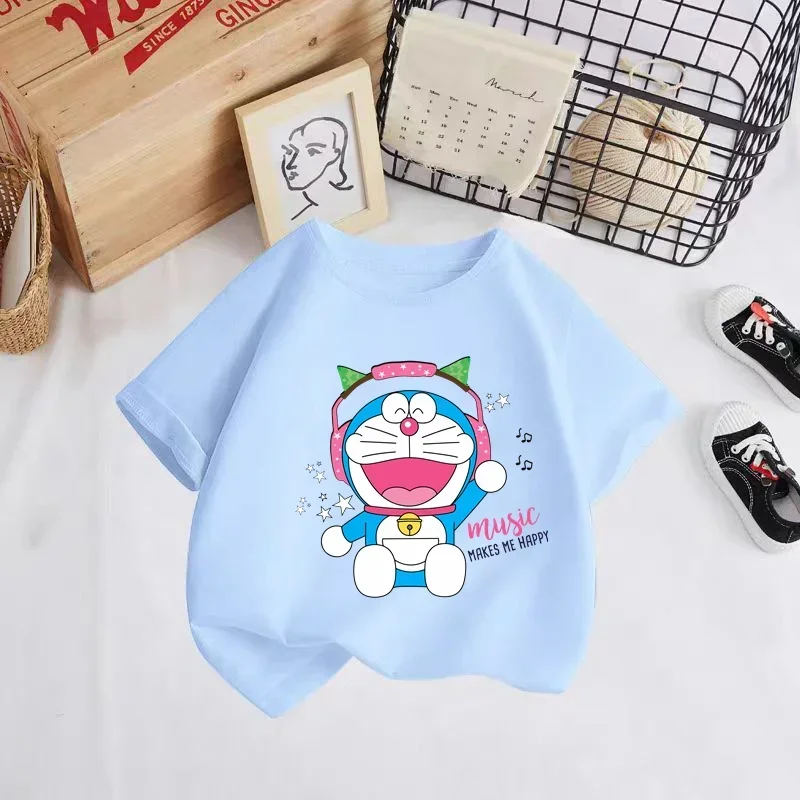 Doraemon Cute Kids T-shirt 3-14 years old boys girls clothing tops Summer party casual short sleeves