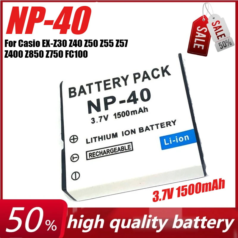 

3.7V 1500mAh NP-40 Camera Battery for Casio EX-Z30 Z40 Z50 Z55 Z57 Z400 Z850 Z750 FC100 KOMERY 4K Camera + USB Charger