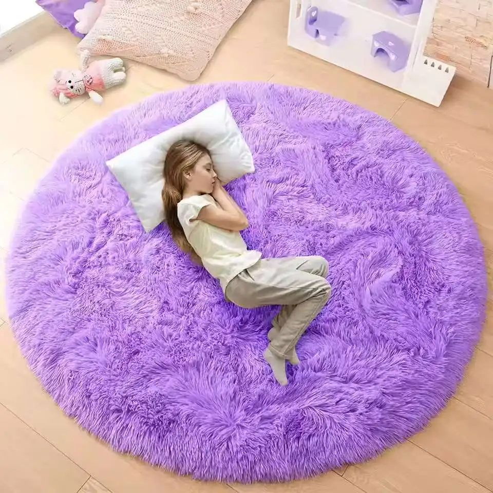 Vikama tapetes redondos fofos para meninas quarto macio desgrenhado roxo tapete na sala de estar tapetes de cabeceira rosa decoração de casa tapetes de jogo