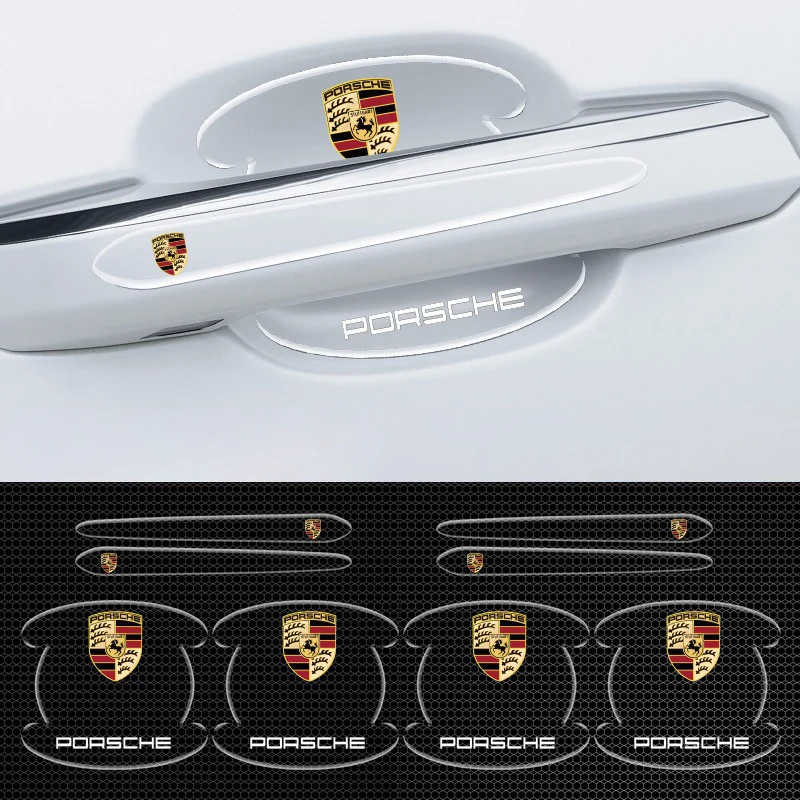 8 ชิ้นประตูรถสติกเกอร์โปร่งใส Anti - scratch ป้องกันสําหรับ Porsche Panamera Macan Boxster Cayman Cayenne 911 718