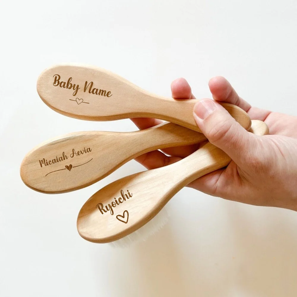 Personalized Baby Hairbrushes Engrave Name Wooden Newborn Hair Brush Comb Brush Birth/Baptism/Birthday Baby Shower Gifts