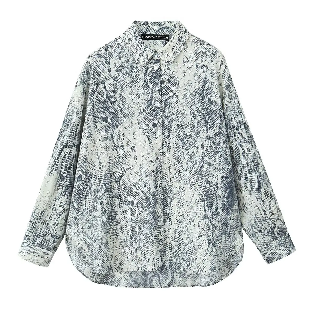 

Rindu TRAF 2024 Women's Animal Print Shirt Snake Print Top Shirts & Blouses Korean Popular Clothes Blouse Y2K Elegant Summer