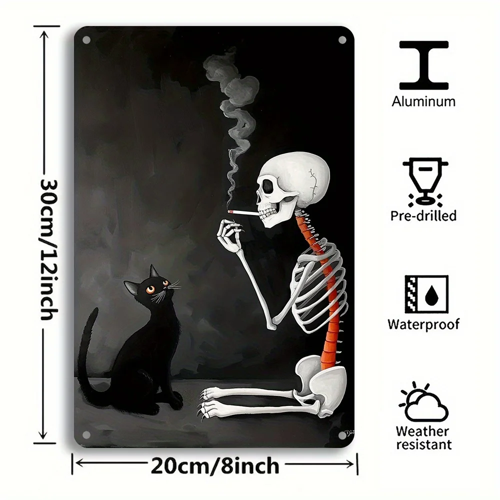 Arte de pared de Metal con calaveras y gatos, hierro, Vintage, blanco y negro, decorativo, con agujeros para fácil colgar, adecuado para el hogar y la Oficina, 1 ud.